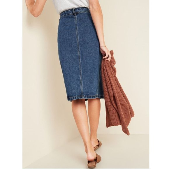 Old Navy High-Waisted Button-Front Midi Jean Skirt Size 10 NWT - Picture 3 of 10